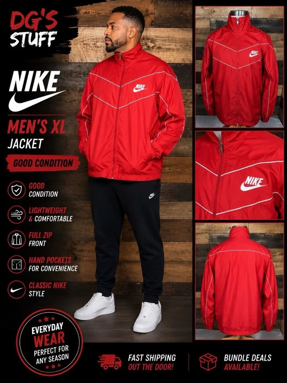Nike Men’s Red Lightweight Full-Zip Track Jacket